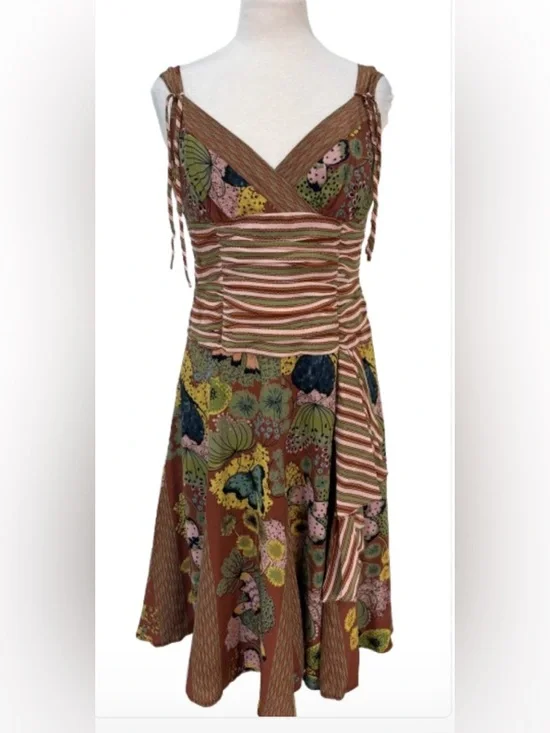 Nanette Lepore Brown and Green Silk Midi Dress - Picture 1 of 6